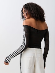 adidas Originals Black Lace Long Sleeve Bardot Top - Image 3 of 6