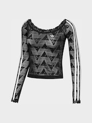 adidas Originals Black Lace Long Sleeve Bardot Top - Image 5 of 6