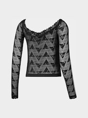 adidas Originals Black Lace Long Sleeve Bardot Top - Image 6 of 6
