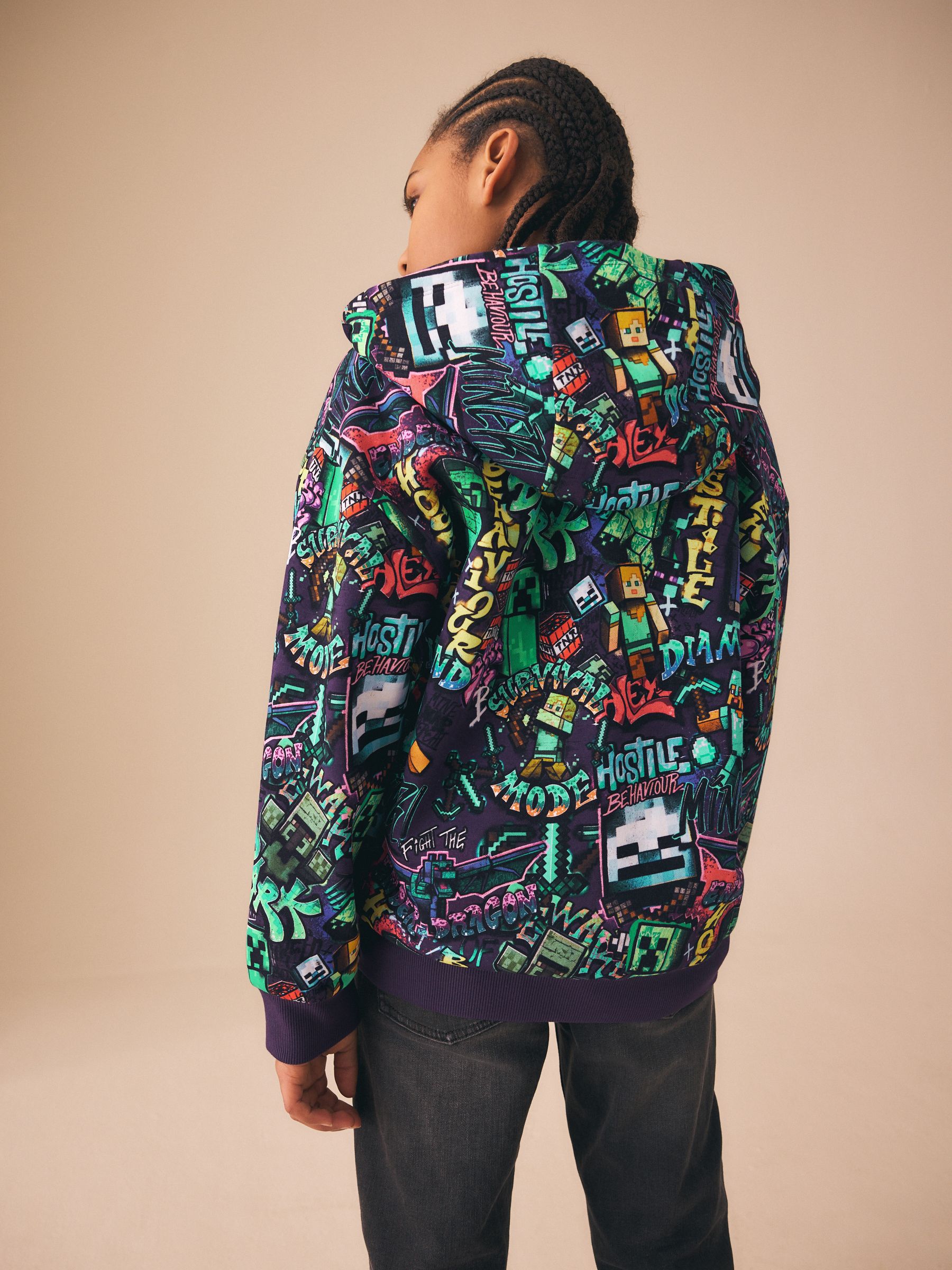 Buy Purple Regular Fit Minecraft Zip Through Hoodie (3-16yrs) from
