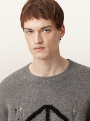 AllSaints Grey Message Crew Jumper - Image 2 of 8