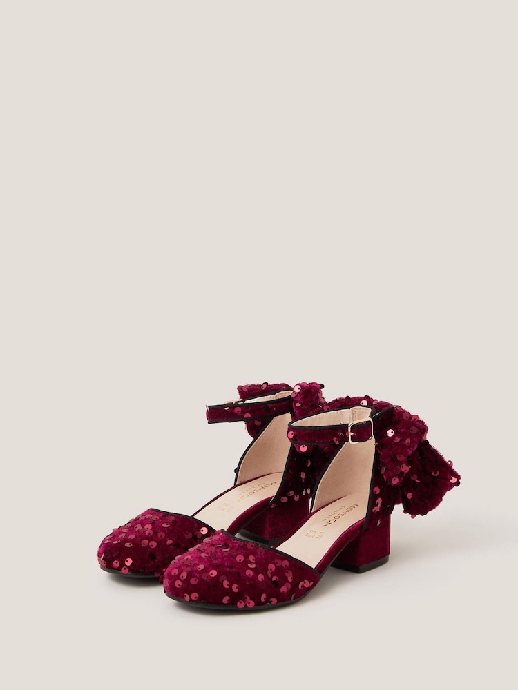 Monsoon Red Sequin Velvet Bow Heels - Image 1 of 3