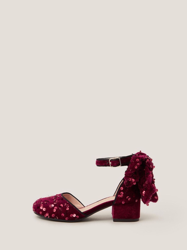 Monsoon Red Sequin Velvet Bow Heels - Image 2 of 3