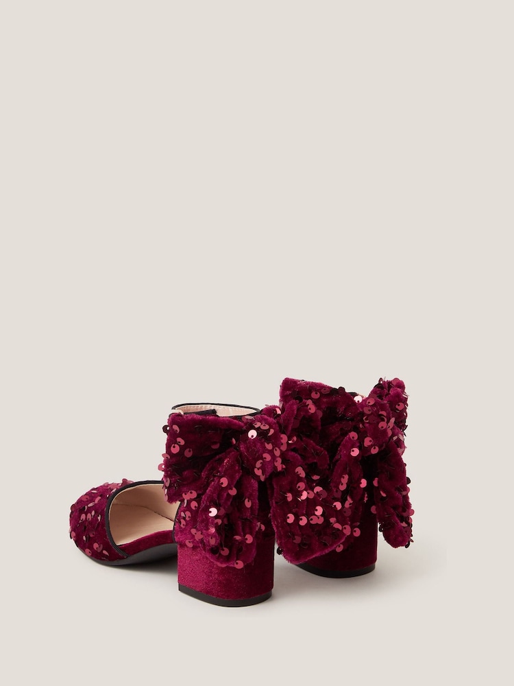 Monsoon Red Sequin Velvet Bow Heels - Image 3 of 3
