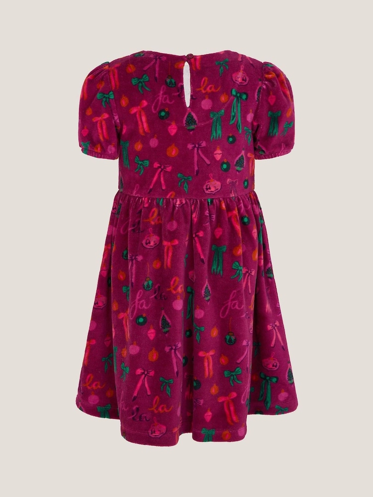 Monsoon Red Bow Velour Christmas Dress - Image 2 of 7 Monsoon Red Bow Velour Christmas Dress - Image 2 of 7