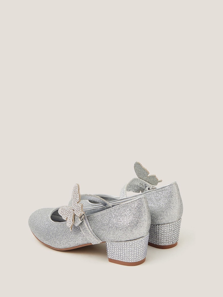 Monsoon Silver Butterfly Strap Glitter Heels - Image 2 of 3 Monsoon Silver Butterfly Strap Glitter Heels - Image 2 of 3