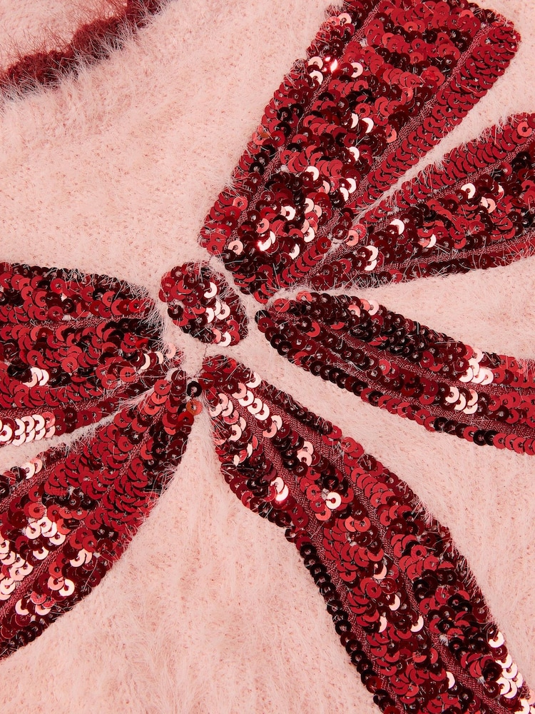 Monsoon Pink Sequin Bow Fuzzy Jumper - Image 3 of 3 Monsoon Pink Sequin Bow Fuzzy Jumper - Image 3 of 3