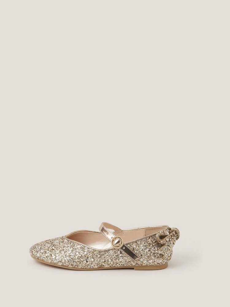 Monsoon Rose Gold Glitter Back Bow Ballet Flats - Image 1 of 3
