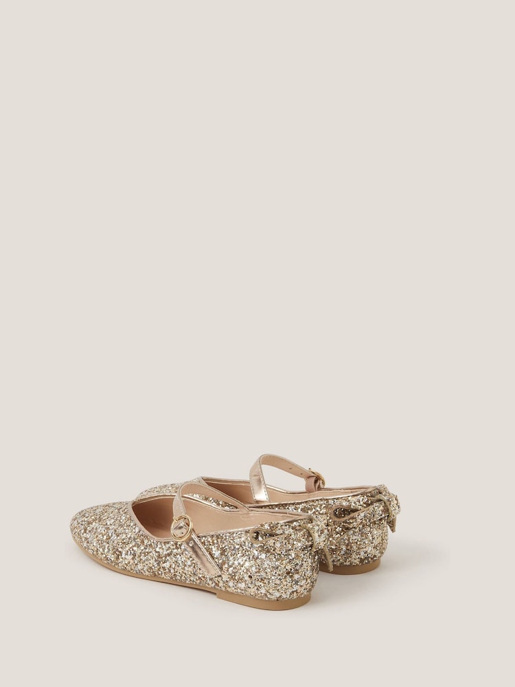 Monsoon Rose Gold Glitter Back Bow Ballet Flats - Image 2 of 3