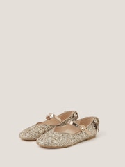 Monsoon Rose Gold Glitter Back Bow Ballet Flats - Image 3 of 3