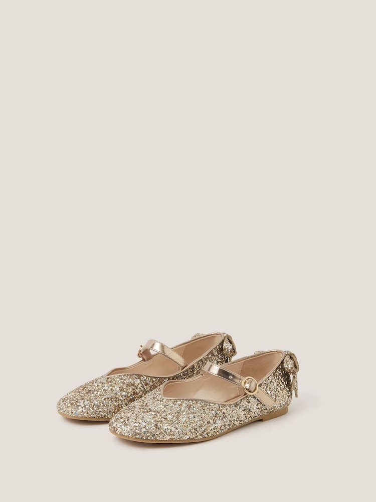 Monsoon Rose Gold Glitter Back Bow Ballet Flats - Image 3 of 3 Monsoon Rose Gold Glitter Back Bow Ballet Flats - Image 3 of 3