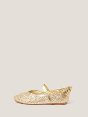 Monsoon Gold Glitter Back Bow Ballet Flats - Image 1 of 3
