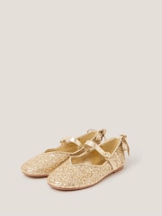 Monsoon Gold Glitter Back Bow Ballet Flats - Image 2 of 3