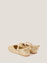 Monsoon Gold Glitter Back Bow Ballet Flats - Image 3 of 3