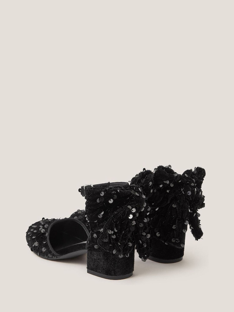 Monsoon Black Sequin Velvet Bow Heels - Image 2 of 3 Monsoon Black Sequin Velvet Bow Heels - Image 2 of 3