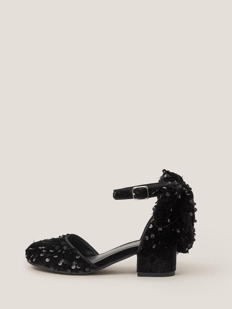 Monsoon Black Sequin Velvet Bow Heels - Image 3 of 3 Monsoon Black Sequin Velvet Bow Heels - Image 3 of 3