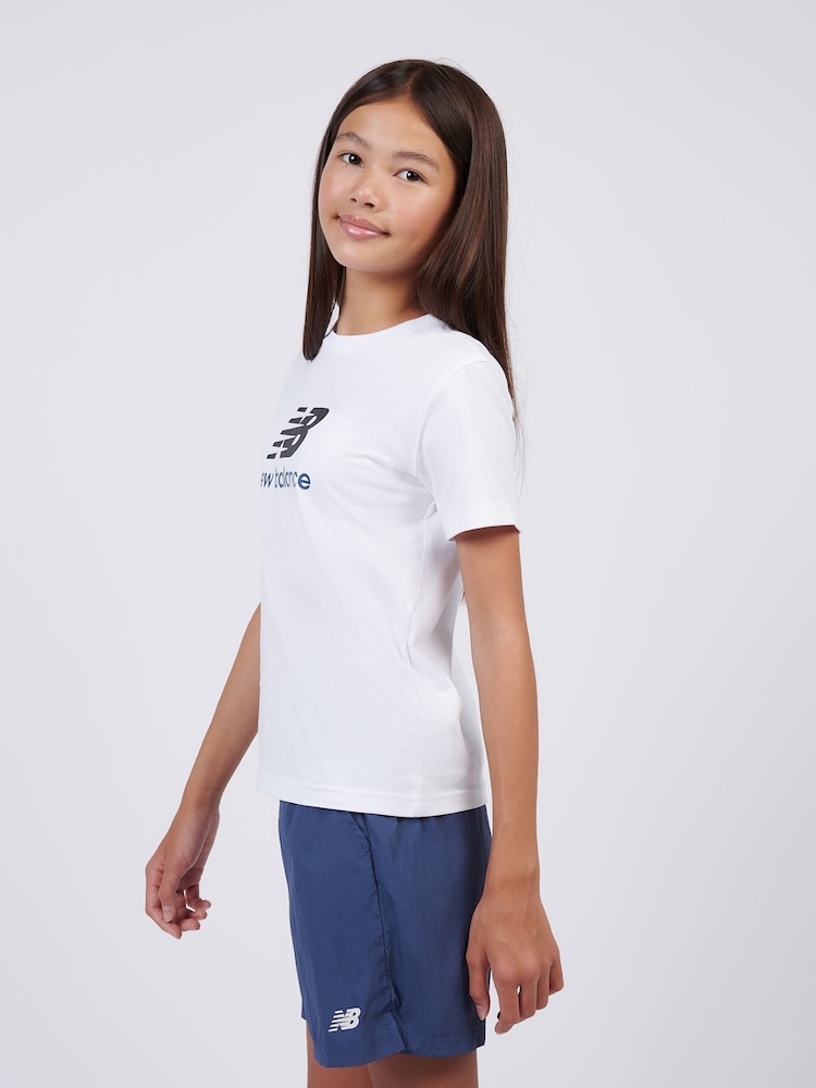 New Balance White Stacked Logo T-Shirt - Image 2 of 8