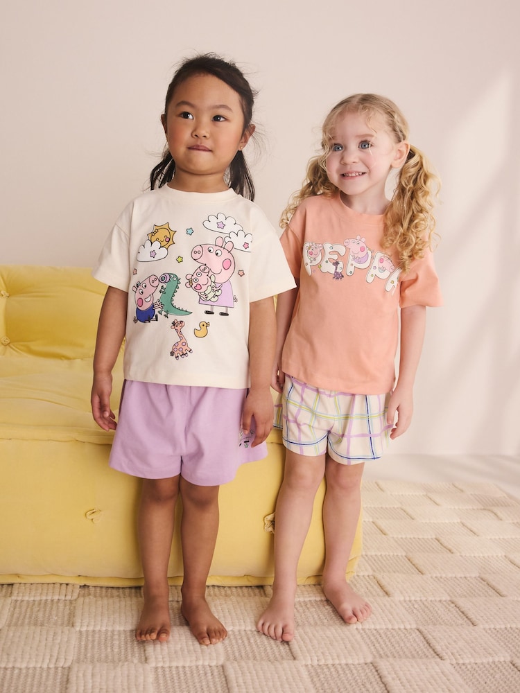 Multi Purple/ Ecru Peppa Pig Short Pyjamas 2 Pack (9mths-8yrs) - Image 1 of 4