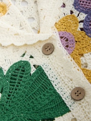 Multi Bright Floral Crochet Short Sleeve Open Collared Shirt - Image 6 of 7