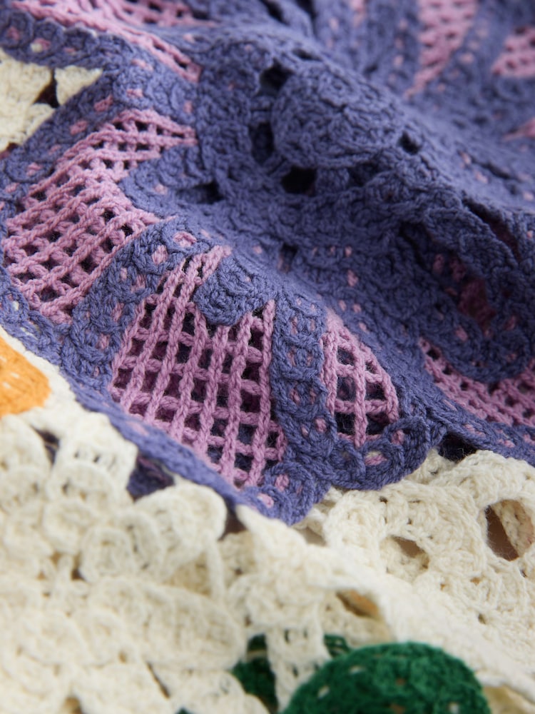 Multi Bright Floral Crochet Short Sleeve Open Collared Shirt - Image 7 of 7