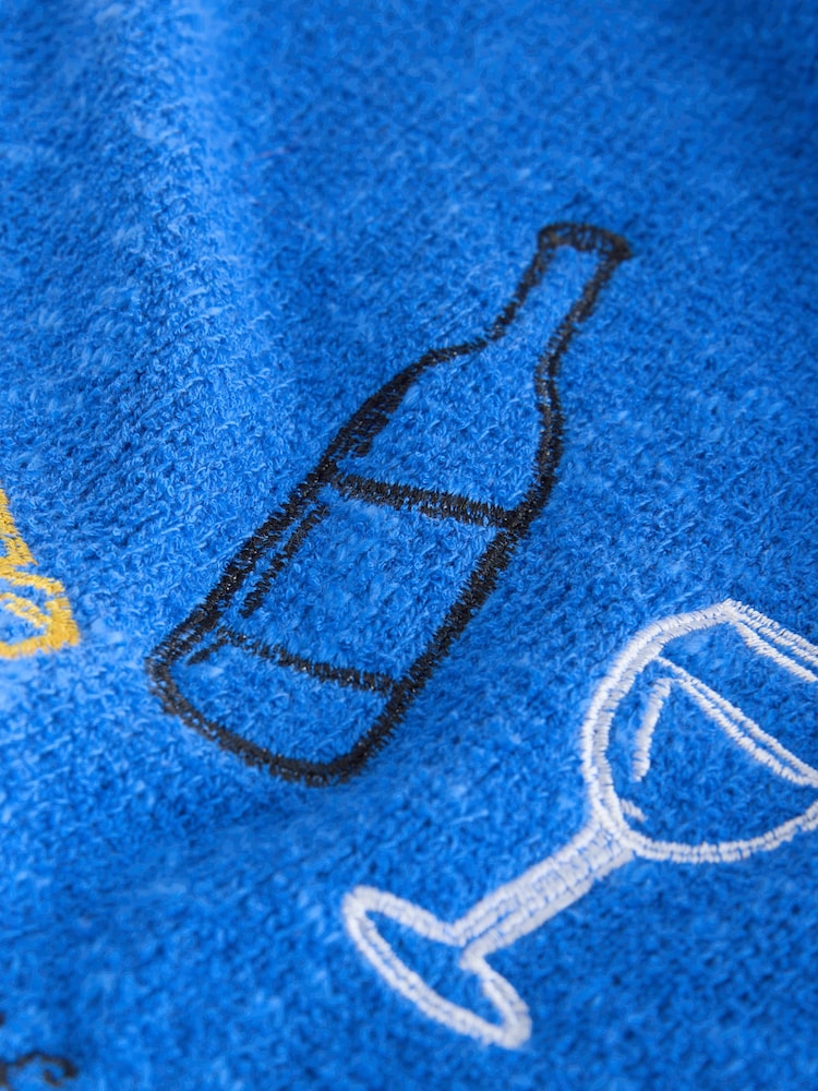 Cobalt Blue Embroidered Cotton Rich Towelling Tie Front Shirt - Image 2 of 3 Cobalt Blue Embroidered Cotton Rich Towelling Tie Front Shirt - Image 2 of 3