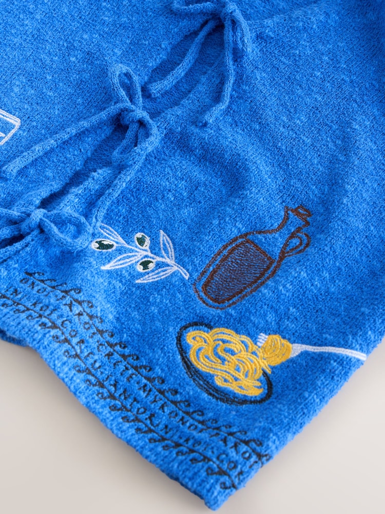 Cobalt Blue Embroidered Cotton Rich Towelling Tie Front Shirt - Image 3 of 3 Cobalt Blue Embroidered Cotton Rich Towelling Tie Front Shirt - Image 3 of 3