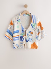 Multi Map Print Cotton Rich Towelling Tie Front Shirt - Image 1 of 3