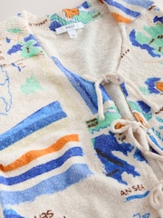 Multi Map Print Cotton Rich Towelling Tie Front Shirt - Image 3 of 3