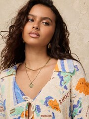 Multi Map Print Cotton Rich Towelling Tie Front Shirt - Image 4 of 7