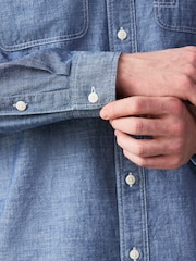 أزرق شامبراي - Denim Pocket Long Sleeve Shirt - صورة 5 من 8