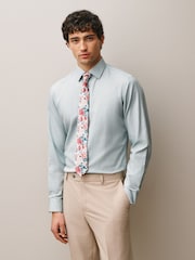 Seafoam Green/ Pink Floral Slim Fit 100% Cotton Shirt, Tie, Pocket Square and Pin Kew Garden Occasion Set - Image 4 of 11