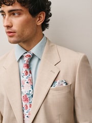 Seafoam Green/ Pink Floral Slim Fit 100% Cotton Shirt, Tie, Pocket Square and Pin Kew Garden Occasion Set - Image 6 of 11