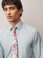Seafoam Green/ Pink Floral Slim Fit 100% Cotton Shirt, Tie, Pocket Square and Pin Kew Garden Occasion Set - Image 7 of 11