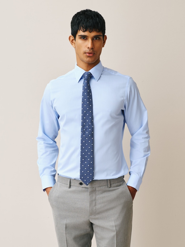 Light Blue Self Stripe/ Blue Polka Dot - Көйнөк жана галстук топтому - 8ичинен 1 сүрөт