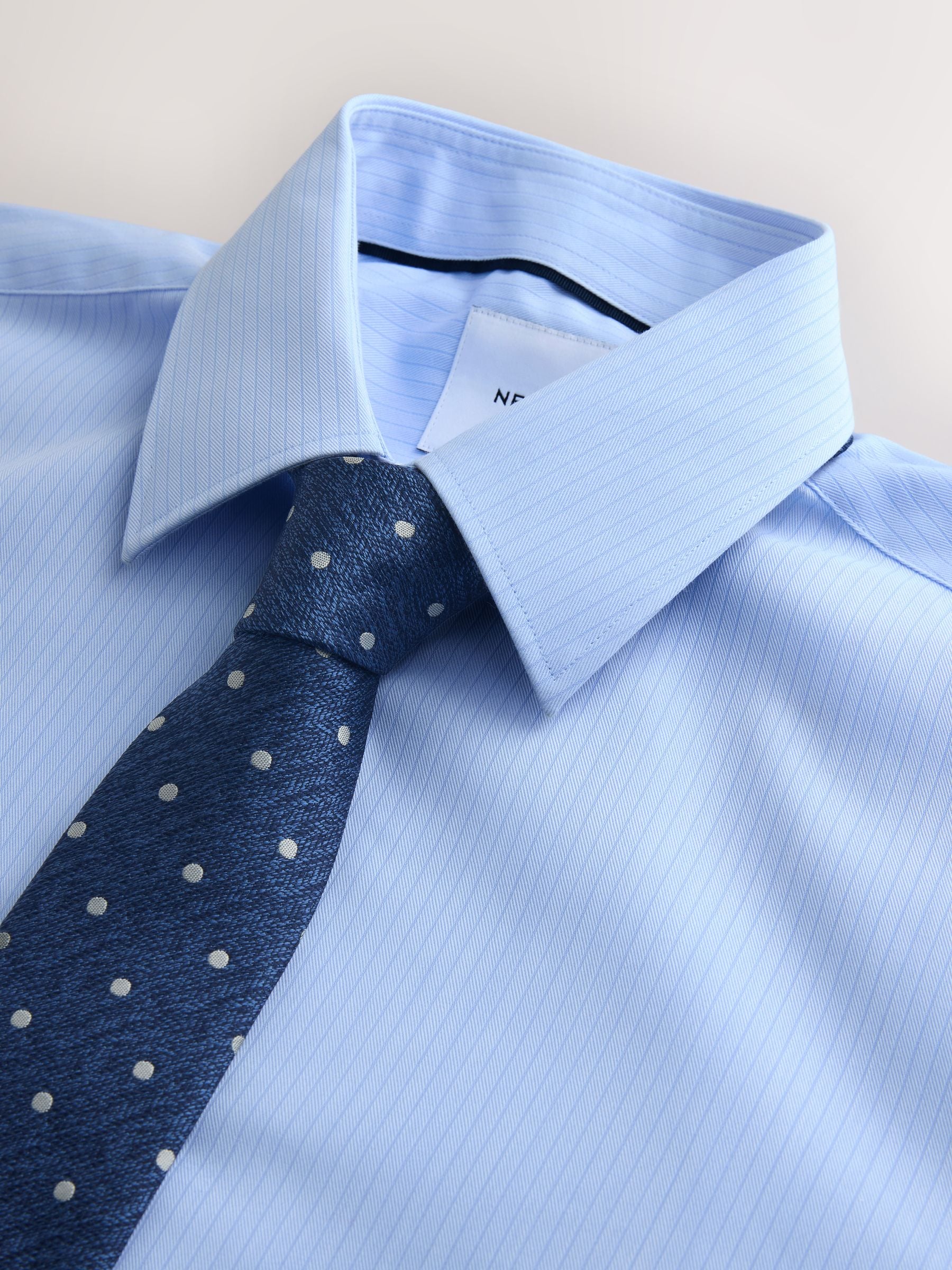 Buy Light Blue Self Stripe/ Blue Polka Dot Slim Fit Occasion Shirt
