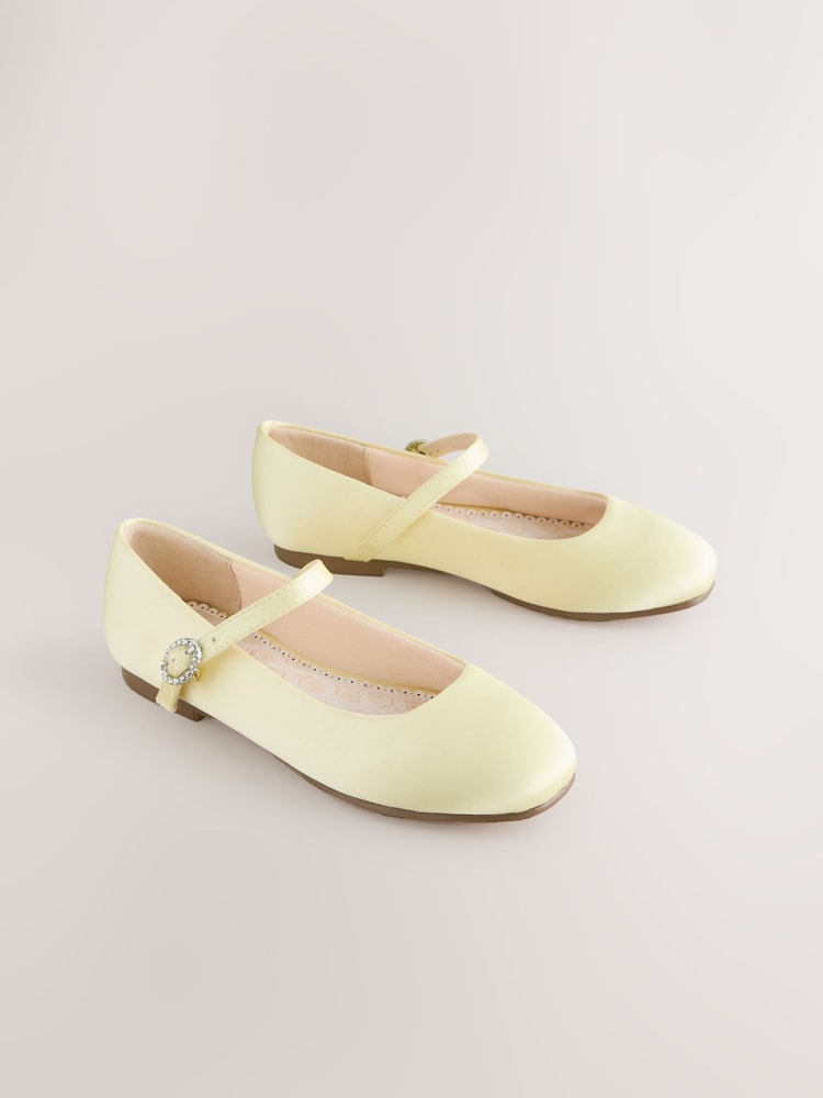 Lemon Yellow Stain Resistant Satin Standard Fit (F) Mary Jane Occasion Shoes - Image 1 of 5