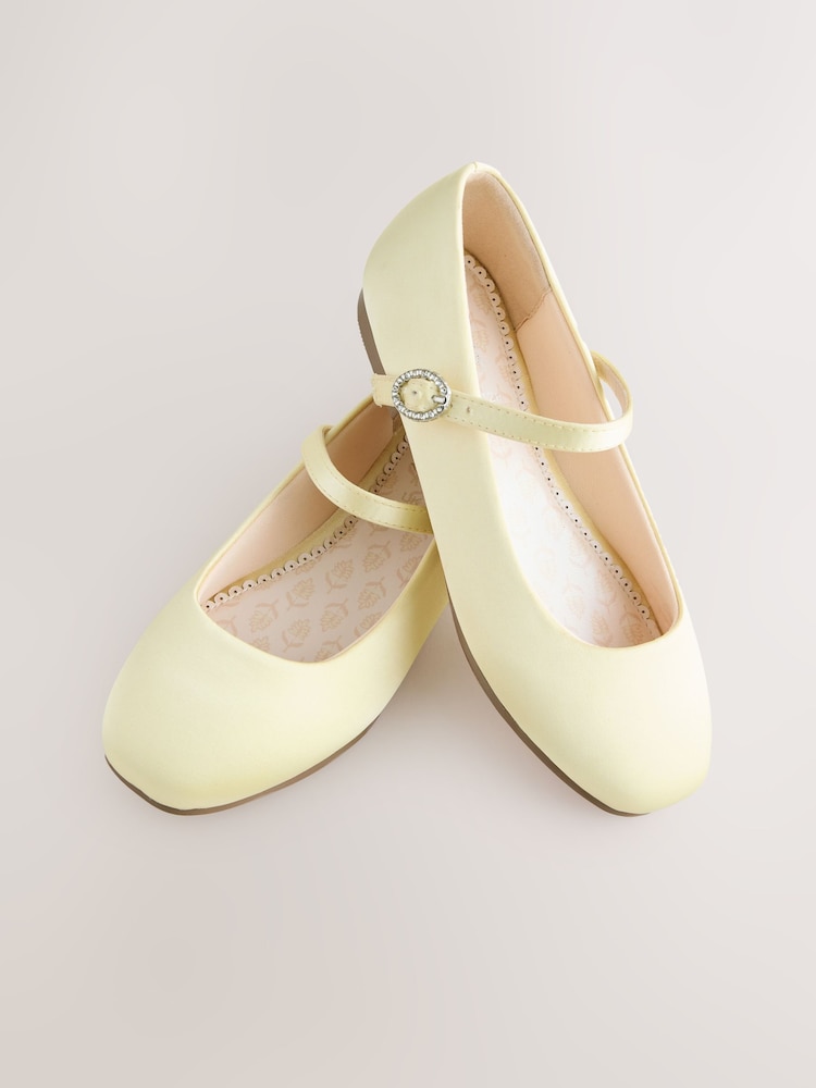 Lemon Yellow Stain Resistant Satin Standard Fit (F) Mary Jane Occasion Shoes - Image 5 of 5