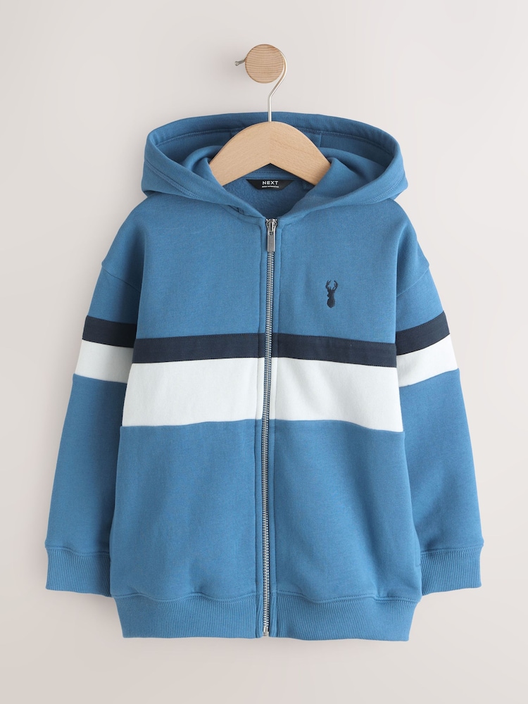 Blue/White Colourblock Zip Through Hoodie (3-16yrs) - Image 1 of 4 Blue/White Colourblock Zip Through Hoodie (3-16yrs) - Image 1 of 4