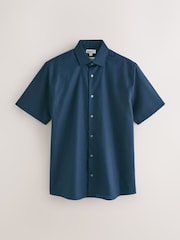 Navy Regular Fit N. Premium Cotton Linen Blend Short Sleeve Smart Shirt - Image 1 of 1