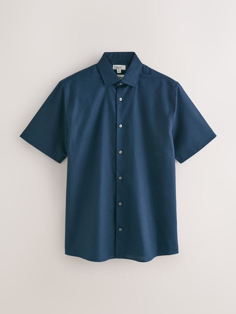 Navy Regular Fit N. Premium Cotton Linen Blend Short Sleeve Smart Shirt - Image 1 of 1