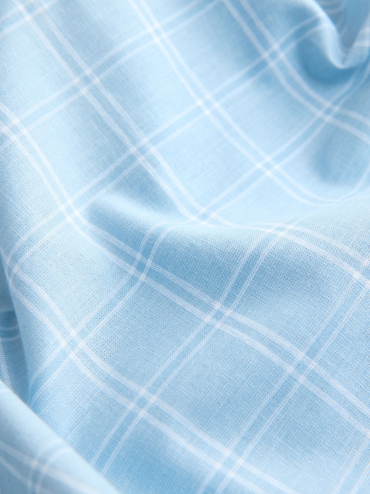 Light Blue Windowpane Regular Fit Cotton Linen Check Short Sleeve Shirt - Image 7 of 7 Light Blue Windowpane Regular Fit Cotton Linen Check Short Sleeve Shirt - Image 7 of 7