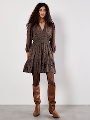 Apricot Brown Mono Paisley Ruffle Detail Dress - Image 2 of 4