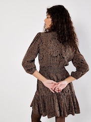 Apricot Brown Mono Paisley Ruffle Detail Dress - Image 3 of 4