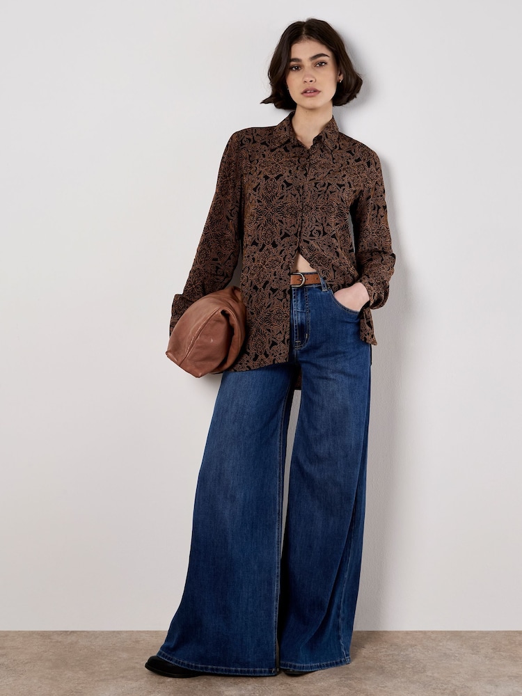 Apricot Brown Mono Paisley Two Pocket Sheer Shirt - Image 1 of 5
