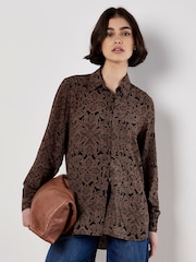 Apricot Brown Mono Paisley Two Pocket Sheer Shirt - Image 2 of 5