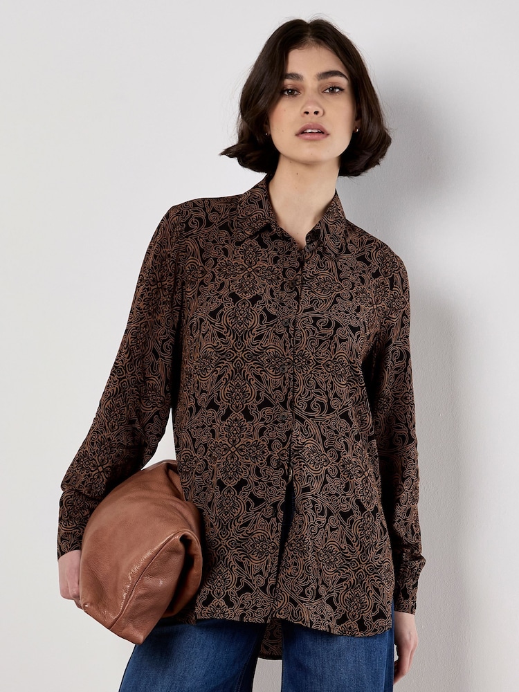 Apricot Brown Mono Paisley Two Pocket Sheer Shirt - Image 2 of 5