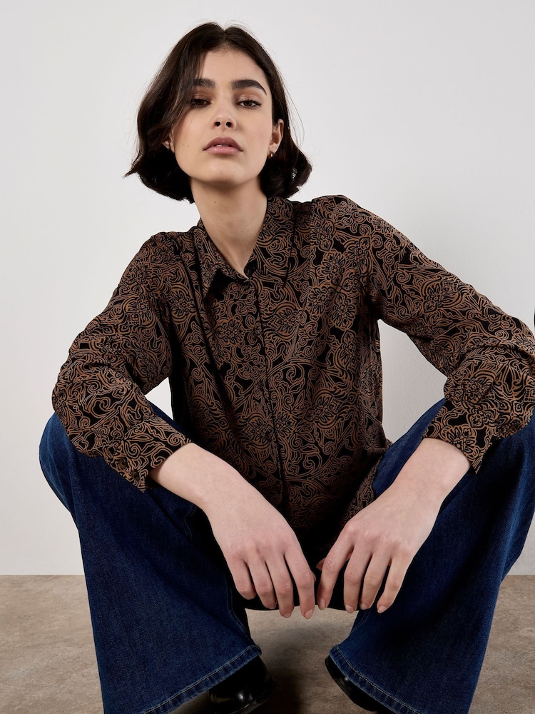 Apricot Brown Mono Paisley Two Pocket Sheer Shirt - Image 5 of 5 Apricot Brown Mono Paisley Two Pocket Sheer Shirt - Image 5 of 5