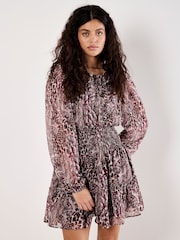 Apricot Red Feather Patchwork Ruffle Dress - Image 1 of 4