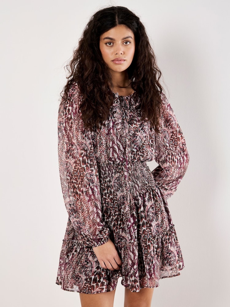 Apricot Red Feather Patchwork Ruffle Dress - Image 1 of 4 Apricot Red Feather Patchwork Ruffle Dress - Image 1 of 4