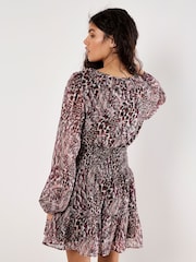 Apricot Red Feather Patchwork Ruffle Dress - Image 3 of 4